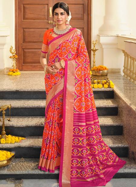 Orange And Pink Colour Mulbagal Silk Vipul Wholesale Printed Sarees Catalog 53709