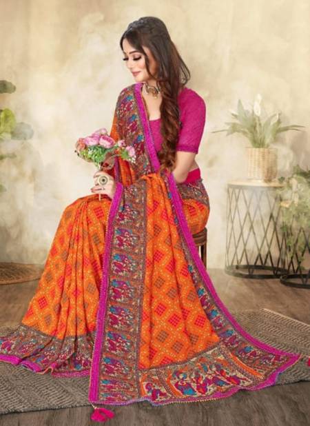 Orange And Pink Colour Srivalli Wholesale Printed Daily Wear sarees Catalog 12001
