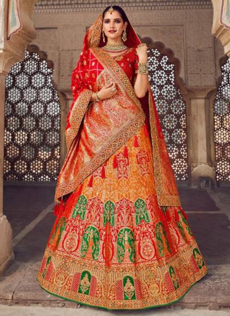 Orange And Red Colour Aadhya Designer Wholesale Bridal Lehenga Choli 1207