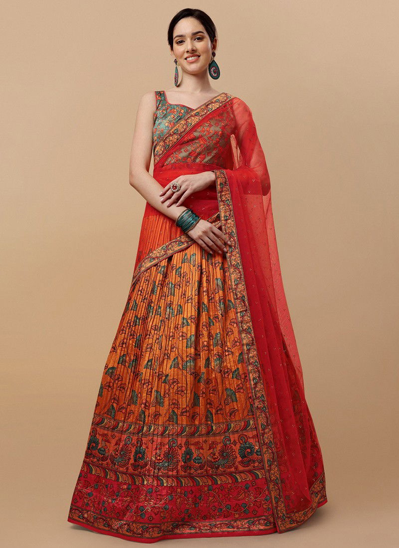 Orange And Red Colour Kalamkari Lehenga Exclusive Wear Wholesale Designer Lehenga Catalog 1509