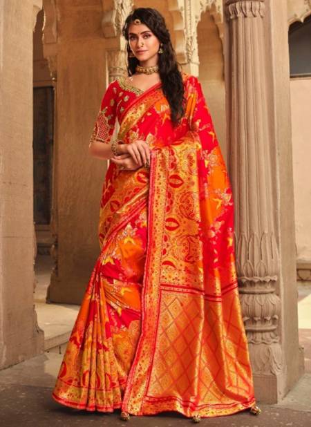 Orange And Red Colour Rutba Vol 7 Wedding Wear Wholesale Silk Sarees  13463