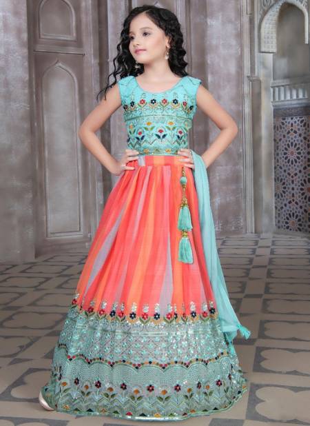 Orange And Sea Green Colour Alka Vol 35 Wedding Wear Wholesale Girls Wear Lehenga Choli Catalog 249