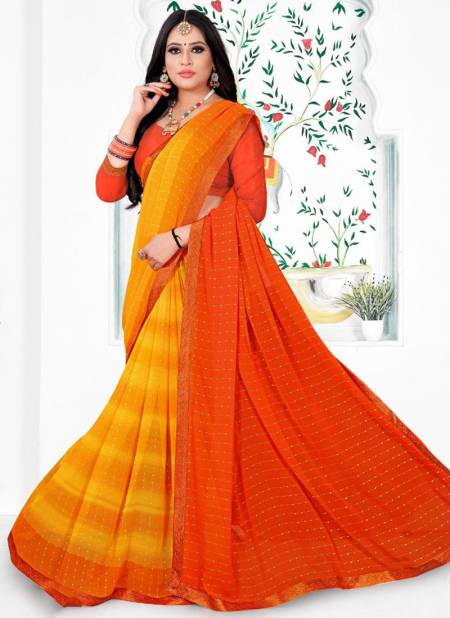 Orange And Yellow Colour Bhakti Vol 1 Printed Wholesale Georgette Sarees 1008