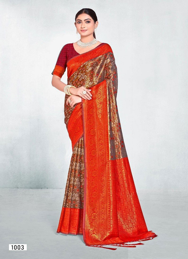 Orange Cadbury Silk Vol 9 By Bunawat Wedding Wear Saree Exporters In India 1003