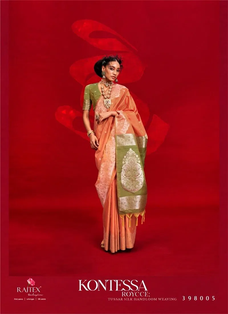 Orange Colour 398001 To 398006 Kontessa Roycce By Rajtex Tussar Silk Designer Saree Wholesale Price In Surat 398005