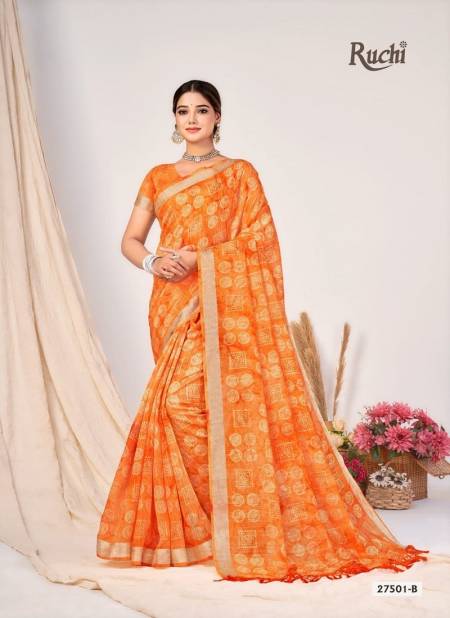 Orange Colour Aarushi By Ruchi Cotton Silk Printed Daily Wear Saree Wholesale Shop In Surat 27501-B