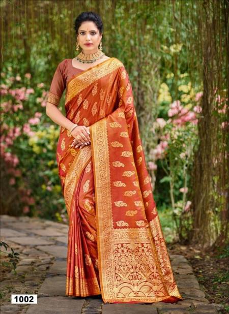 Orange Colour Adishree Silk By Bunawat Wedding Wear Wholesale Saree Suppliers In Mumbai 1002