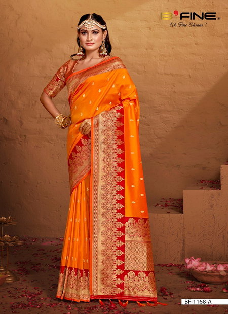 Orange Colour B Fine Priyal Silk Wedding Wear Ladies Saree Wholesale Market In Surat BF-1168-A