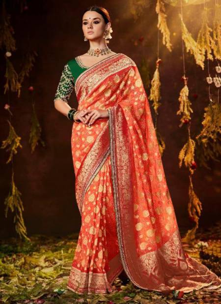 Orange Colour Bandhej Festive Wear Wholesale Silk Sarees Catalog 158