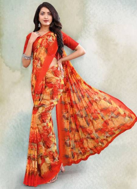 Orange Colour Dimensions Printed Wholesale Daily Wear Sarees 401 A