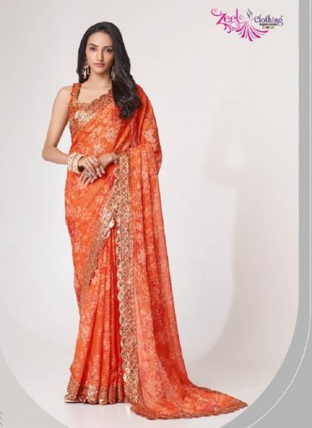 Orange Colour Floral Saree Vol 1 By Zeel Printed Saree Catalog 1102