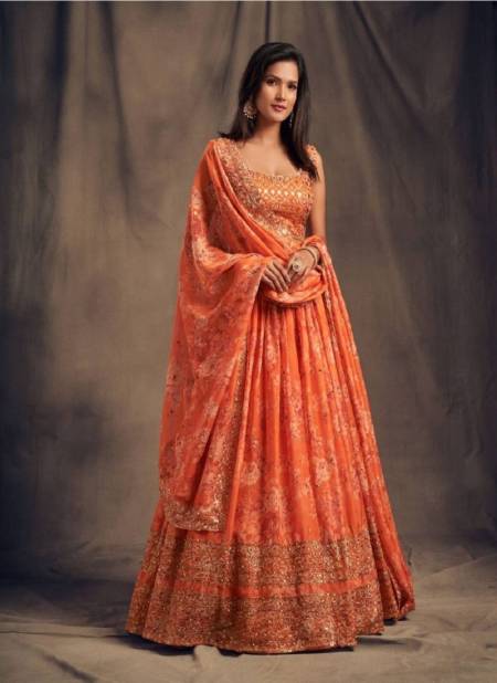 Orange Colour Floral Vol 2 By Zeel 7611 TO 7619 Series Wholesale Party Wear Lehenga Choli Manufacturers 7612