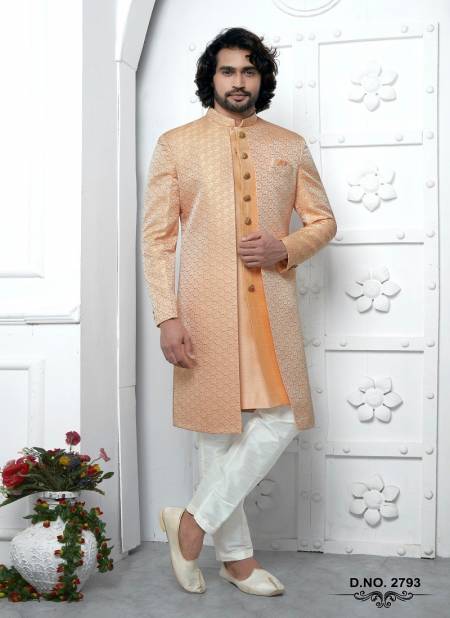 Orange Colour Function Wear Indo Western Mens Jacket Set Wholesale Shop In Surat 2793