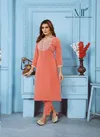 Orange Colour Goldy Vol 1 By Moksh Cotton With Embroidery Work Kurti With Bottom Catalog 6525