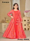 Orange Colour Jenny Vol 5 By Lucaya 5001 To 5004 Kids Wear Printed Heavy Rayon Girls Gown Wholesale Market In Surat 5002