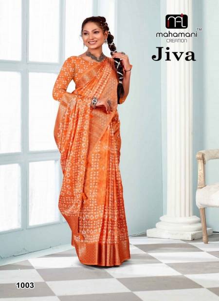 Orange Colour Jiva 1001 To 1004 By Mahamani Creation Print Saree Wholesale Price In Surat 1003