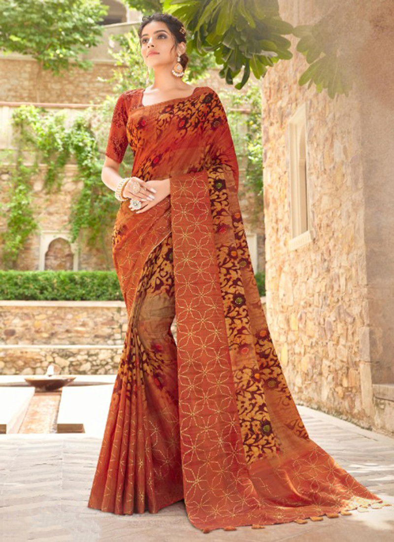 Orange Colour Jiyara Fancy Wholesale printed Sarees Catalog 25003