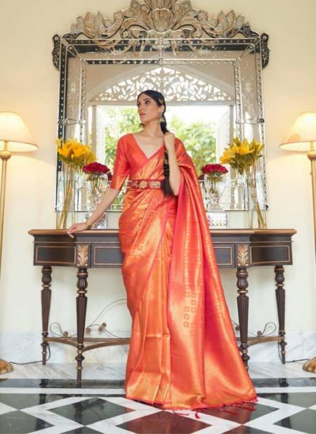 Orange Colour Kaabha Silk By rajtex Designer Saree Catalog 204006