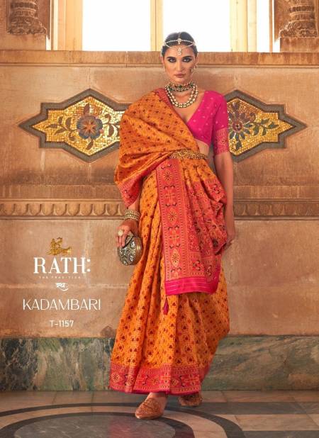 Orange Colour Kadambari By Rath Pure Silk Jacquard Designer Saree Catalog 1157