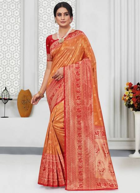 Orange Colour Kamini Silk Wedding Wear Wholesale Silk Sarees 3824