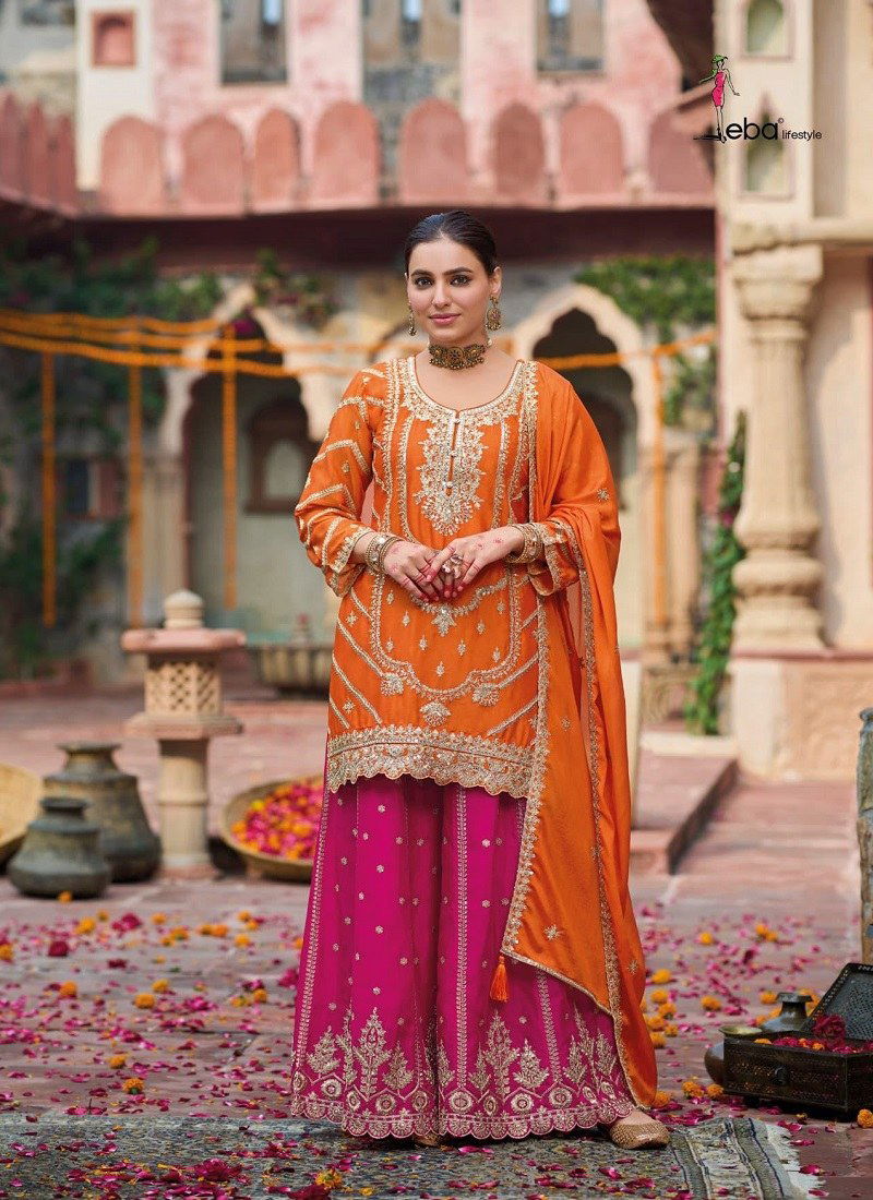 Orange Colour Kanak By Eba Chinon Designer Readymade Suits Orders In India 1797