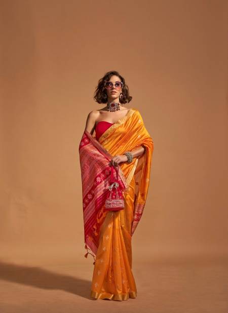 Orange Colour Kanoi Silk By Rajtex Handloom Weaving Silk Saree Orders In India 362001