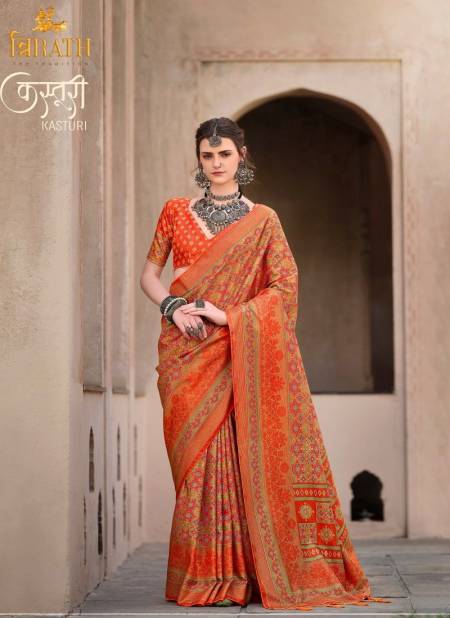 Orange Colour Kasturi By Trirath Sigma Silk Wedding Wear Saree Wholesale In India 10440