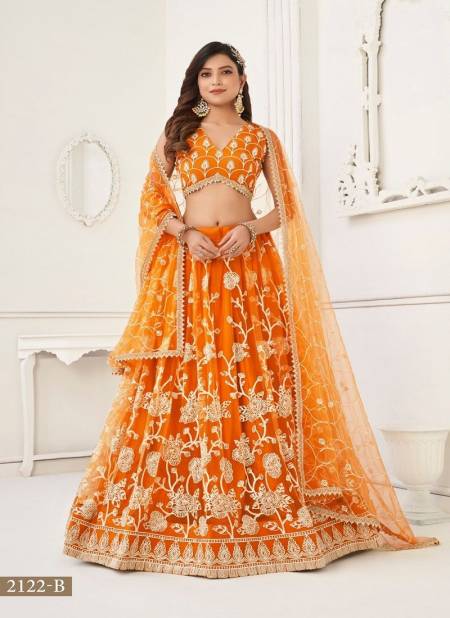 Orange Colour Kelaya Vol 5 By Narayani Fashion Butterfly Net With Thread Work Party Wear Lehenga Choli Catalog 2122 B
