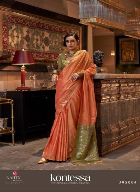 Orange Colour Kontessa By Rajtex Tussar Silk Handloom Weaving Saree Wholesale Online 385004