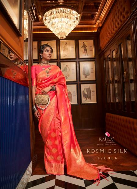 Orange Colour Kosmic Silk By Rajtex Handloom Weaving Saree Wholesale Price In Surat 270006