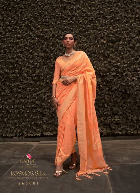 Orange Colour Kosmos Silk By Rajtex Chinon Two Tone Weaving Designer Saree Catalog 265001