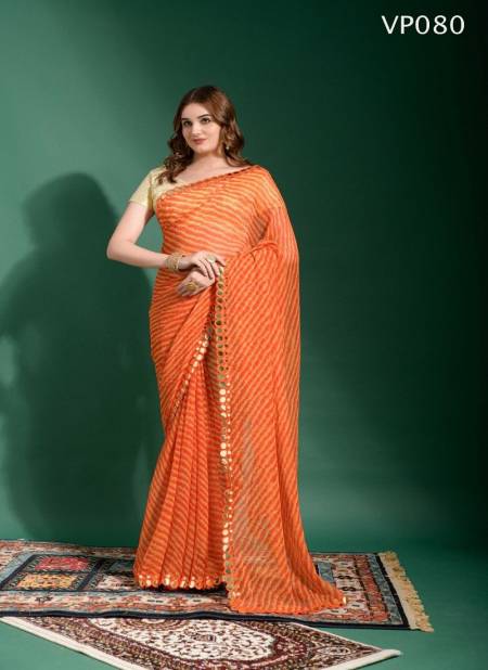 Orange Colour Lehriya Mirror By Fashion Berry Printed Saree Catalog 80