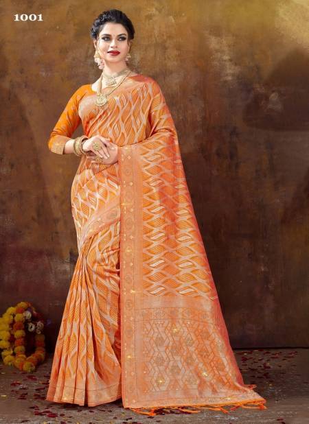 Orange Colour Lajja By Sangam Wedding Saree Catalog 1001