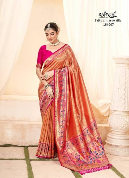 Orange Colour Lavnya Silk By Rajpath 184001 To 184008 Series Best Saree Wholesale Shop in Surat 184007
