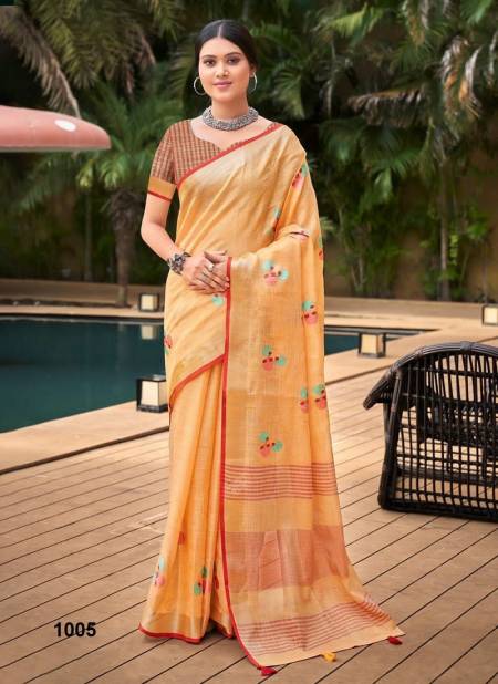 Orange Colour Linen Fashion By Sangam Linen Designer Saree Catalog 1005