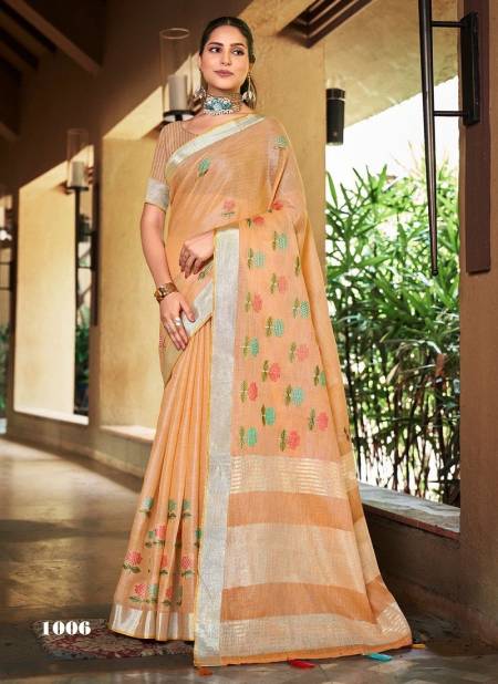 Orange Colour Linen Queen By Sangam Linen Designer Saree Catalog 1006