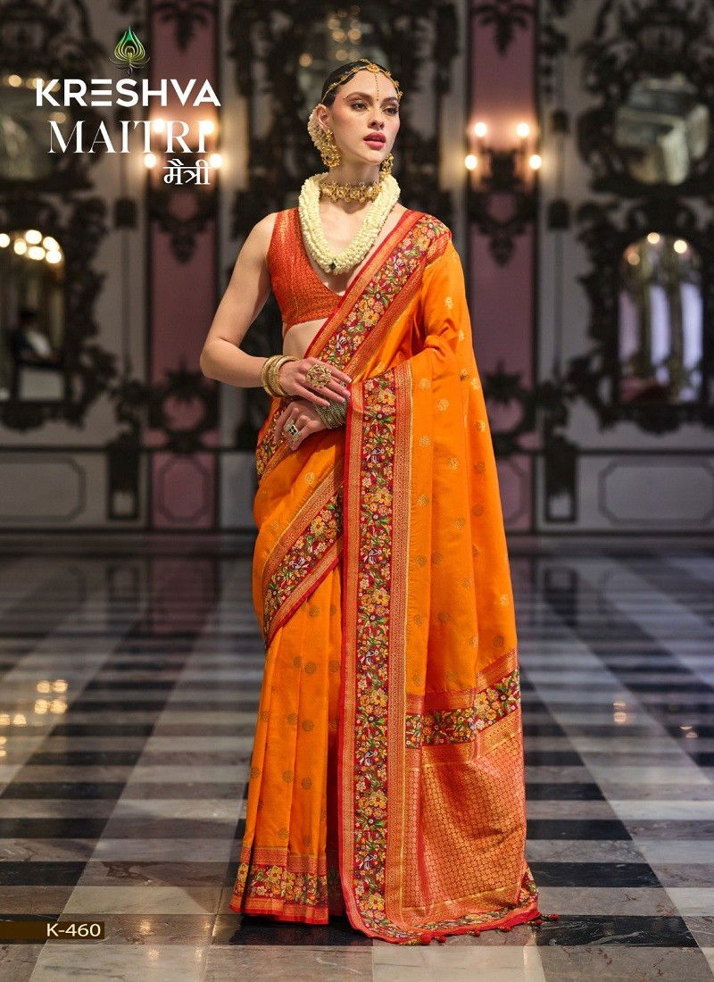 Orange Colour Maitri By Kreshva Banarasi Silk Saree Wholesale Shop In Surat K-460