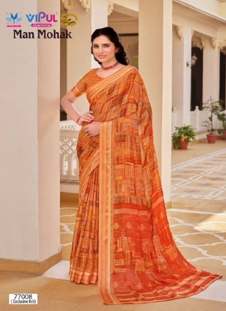 Orange Colour Man Mohak By Vipul Chiffon Printed Daily Wear Sarees Wholesale Price In Surat 77008