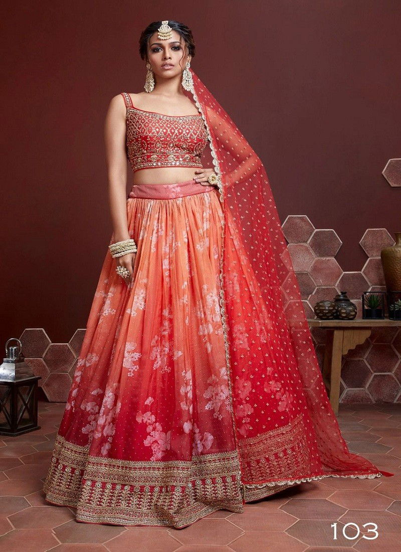 Orange Colour Mandakini Vol 1 By Zeel Clothing Wedding Wear Lehenga Choli Exporters In India 103