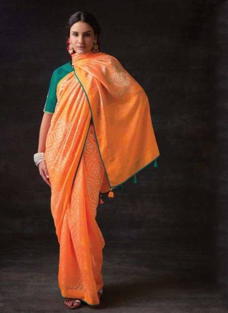 Orange Colour Meera Bandhani By Kimora 16021 To 16029 Designer Saree Catalog 16024