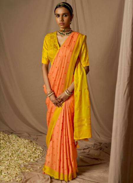 Orange Colour Meera Kimora Function Wear Wholesale Printed Sarees Catalog P16061