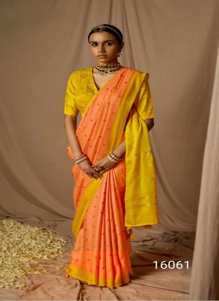 Orange Colour Meera Soft Silk By Kimora Soft Brasso Silk Designer Saree Catalog P 16061