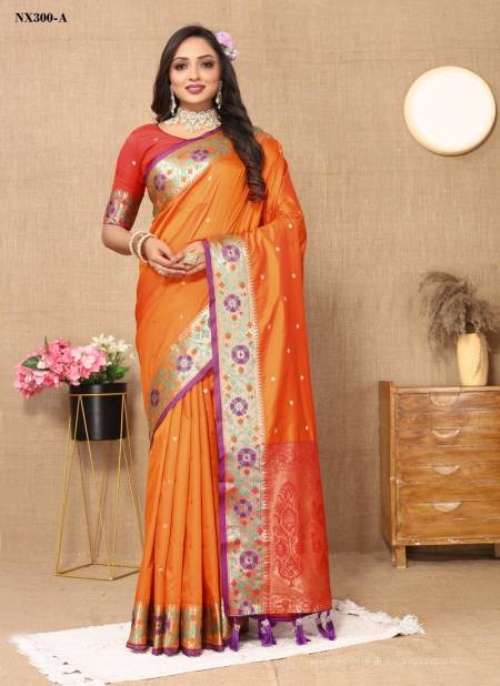 Orange Colour NX300 A To F by Murti Nx Printed Paithani Silk Saree Wholesale Price In Surat NX300-A