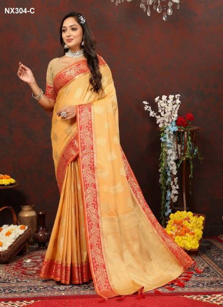 Orange Colour NX304-A TO NX304-F by Murti Nx Soft Cotton silk Sarees Exporters In India NX304-C