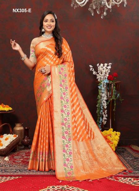 Orange Colour NX305-A TO NX305-F by Murti Nx Soft Lichi Silk Sarees Suppliers In India NX305-E