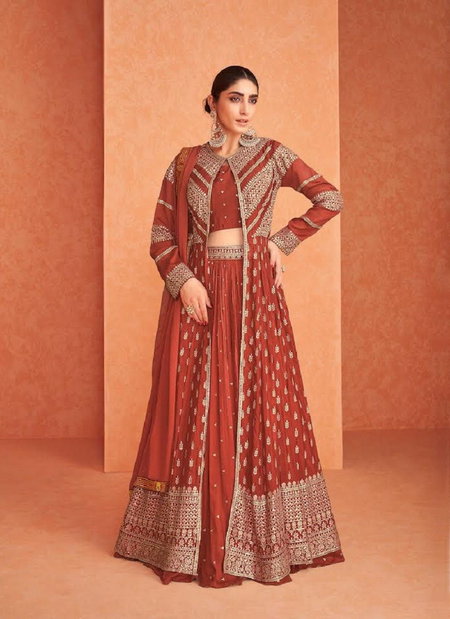 Orange Colour Naksh Colour Plus By Flossy Georgette Indo Western Lehenga Choli Catalog 1-D
