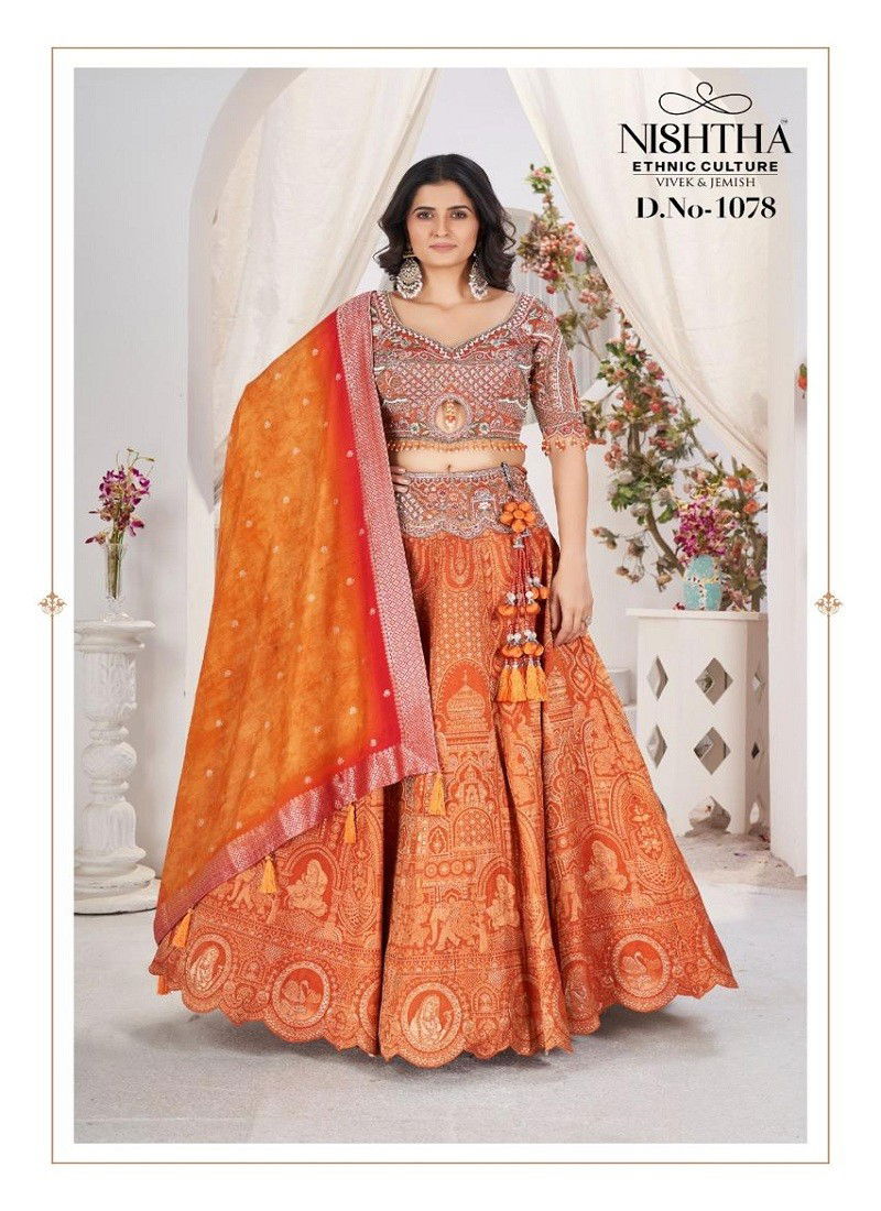 Orange Colour Nishtha Bridal Vol 1 By Nishtha Jacquard Designer Lehenga Choli Exporters In India 1078