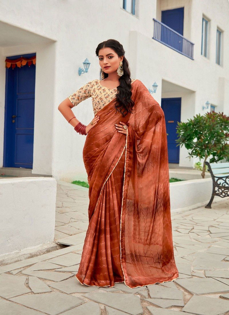 Orange Colour Oliva By Stavan 3D Shaded Chiffon Embroidery Saree Wholesale Online 103