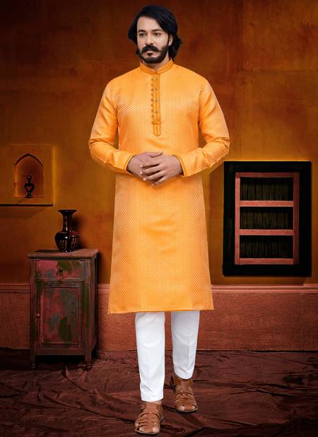 Orange Colour Outluk 118 Function Wear Mens Kurta Pajama Catalog 118008