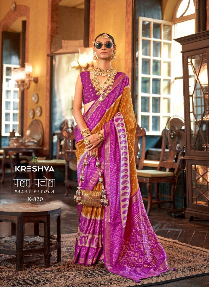 Orange Colour Palav Patola By Kreshva Pv Silk Designer Saree Suppliers In India K 820